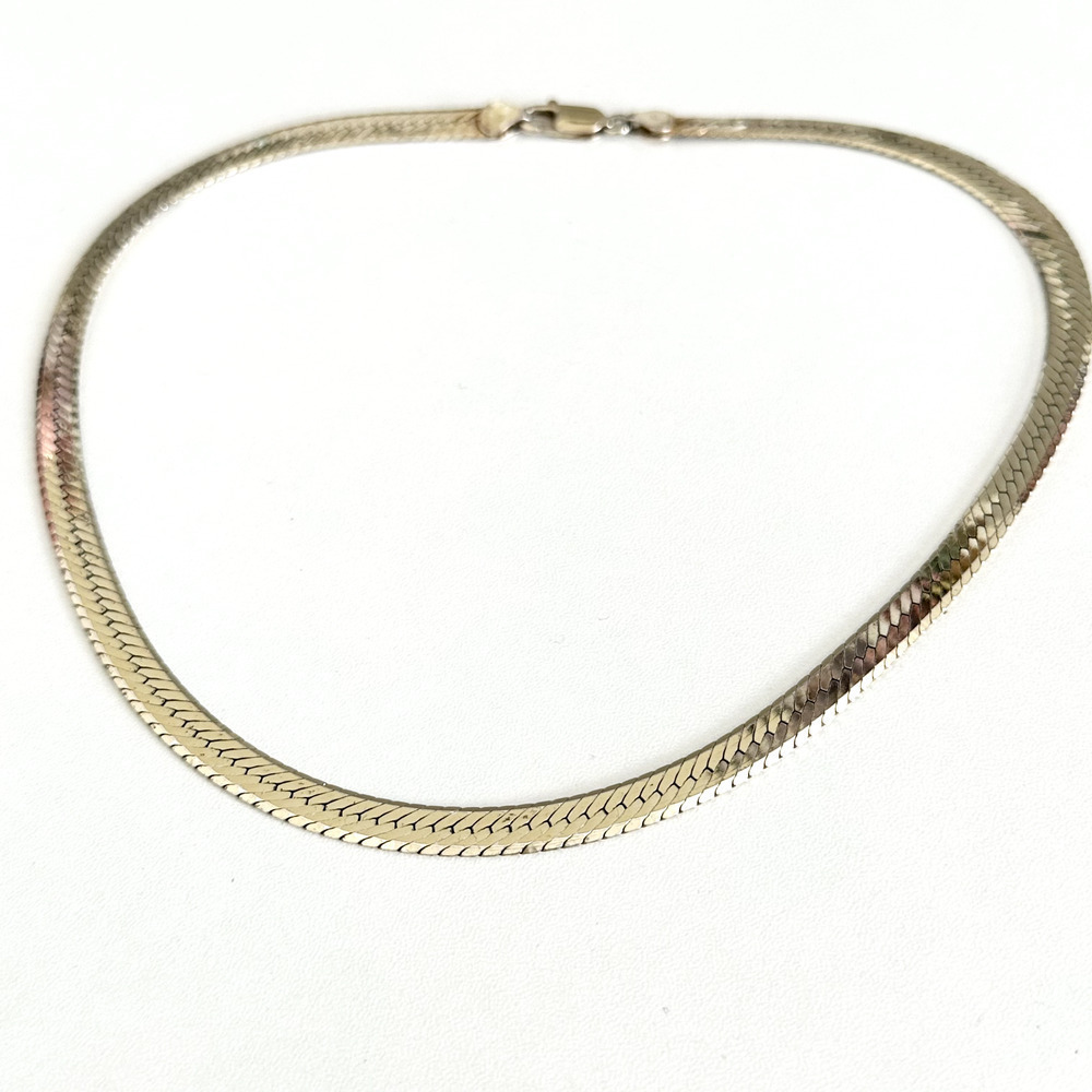 925 Italy Sterling Silver Gold Vermeil Vintage 6.5MM Herringbone Chain Necklace - Picture 5 of 9